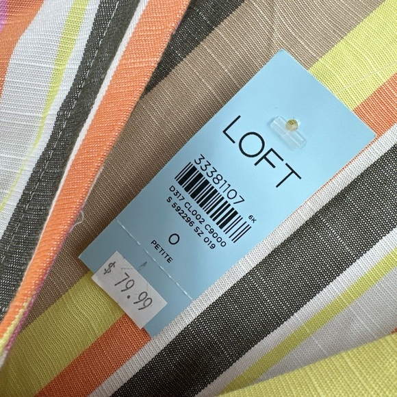 LOFT Striped Button Flare Spring Dress Women’s SIZE 0 Petite Cap Slv New - Picture 3 of 6